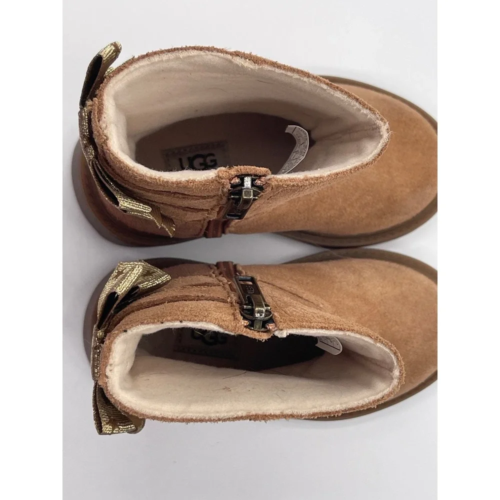 UGG Keelan‎ Starry Night Toddler Boots tan Suede Metallic Bows 1115833T Size 7